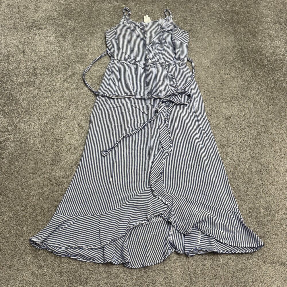 Naif Striped Faux Wrap High Low Ruffle Hem Maxi Dress Womens Large Blue White